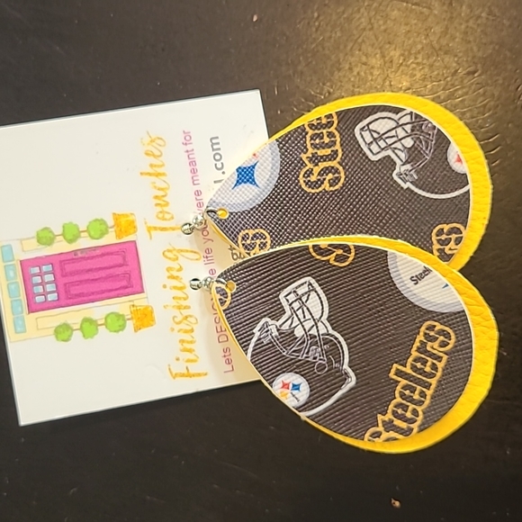 Steelers Leather Earrings - Picture 1 of 2